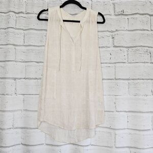 Prana Breathe Women's Natassa Crinkle Cream Sleeveless High Low Tunic Top Medium